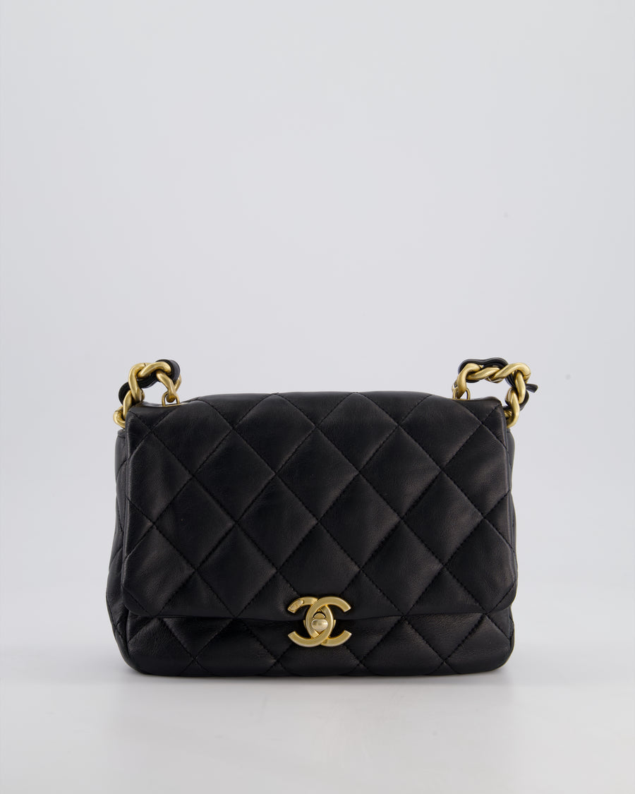 Chanel Black Small Single Flap Cross-Body Bag in Goatskin Leather with Gold & Black Hardware