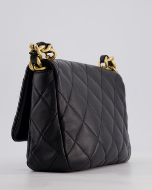 Chanel Black Small Single Flap Cross-Body Bag in Goatskin Leather with Gold & Black Hardware