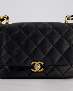 Chanel Black Small Single Flap Cross-Body Bag in Goatskin Leather with Gold & Black Hardware