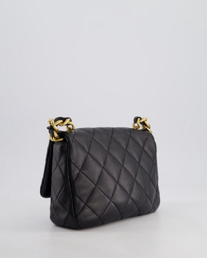 Chanel Black Small Single Flap Cross-Body Bag in Goatskin Leather with Gold & Black Hardware