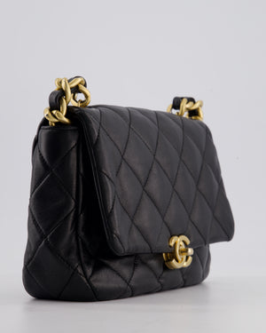 Chanel Black Small Single Flap Cross-Body Bag in Goatskin Leather with Gold & Black Hardware