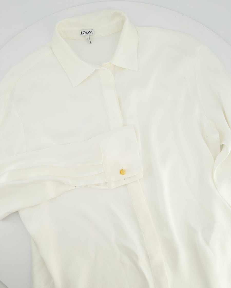 Loewe White Silk Shirt with Gold Cufflink Details Size FR 36 (UK 8)