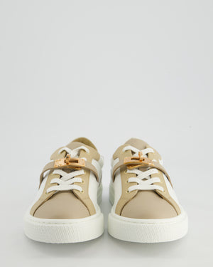 Hermès Blanc & Beige Lin Day Sneaker in Leather with Rose Gold Buckle Size EU 38 RRP £1,120