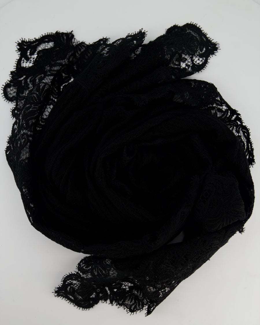 Ermanno Scervino Black Cotton Long Shawl with Sparkly Lace Detail