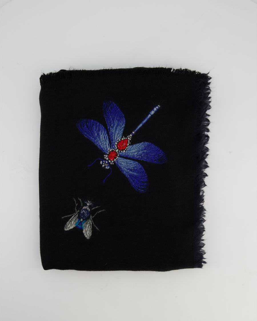 Alexander McQueen Black Long Shawl with Embroidered Butterfly Detail