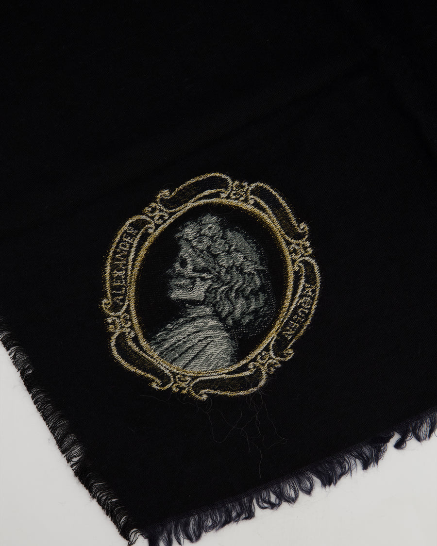 Alexander McQueen Black Long Shawl with Embroidered Butterfly Detail