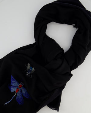 Alexander McQueen Black Long Shawl with Embroidered Butterfly Detail
