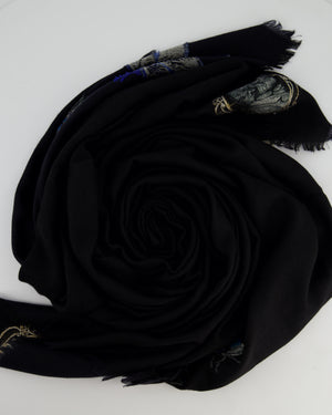 Alexander McQueen Black Long Shawl with Embroidered Butterfly Detail