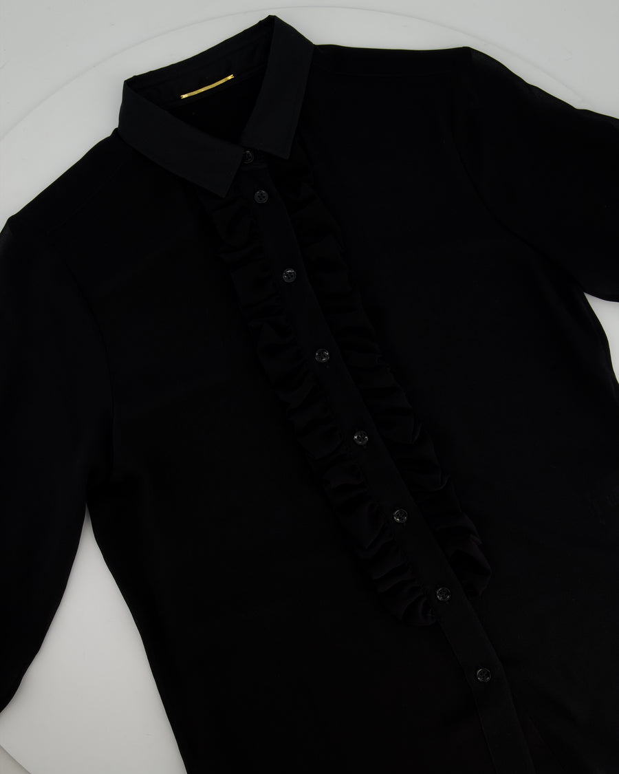 Saint Laurent Black Silk Long Sleeve Shirt with Ruffle Details Size FR 36 (UK 8)