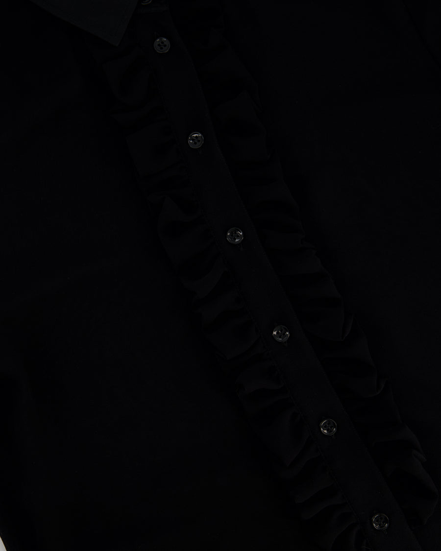 Saint Laurent Black Silk Long Sleeve Shirt with Ruffle Details Size FR 36 (UK 8)