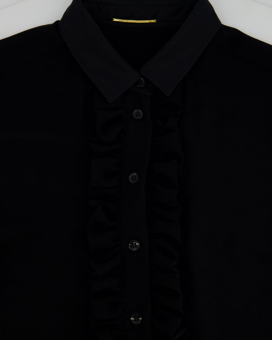 Saint Laurent Black Silk Long Sleeve Shirt with Ruffle Details Size FR 36 (UK 8)