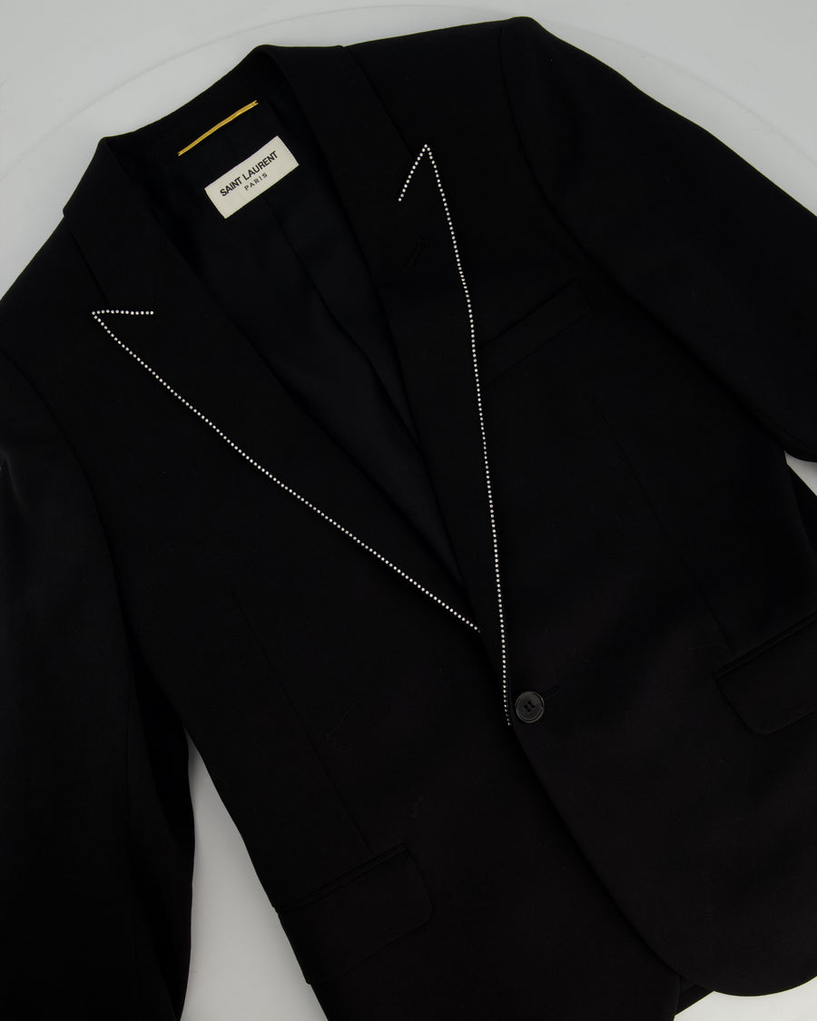 Saint Laurent Black Blazer with Crystal Lapel Trim Detail Size FR 36 (UK 8)