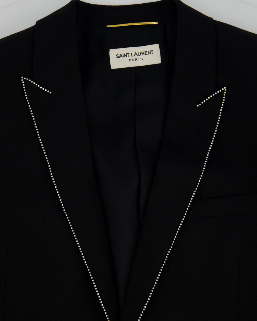 Saint Laurent Black Blazer with Crystal Lapel Trim Detail Size FR 36 (UK 8)