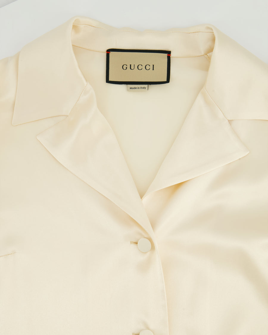 Gucci Cream Silk Long Sleeve Shirt GG Gold Buttons Detail Size IT 38 (UK 6) RRP £890