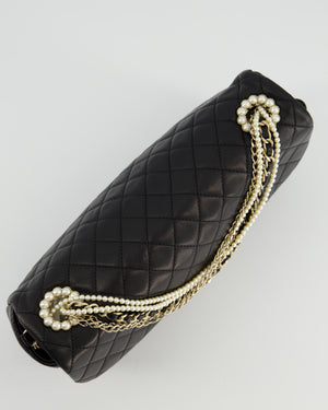 Chanel Black Medium Westminster Pearl Coco Single Flap Bag in Lambskin Leather with Champagne Gold & Pearl Chain and CC Lock Details