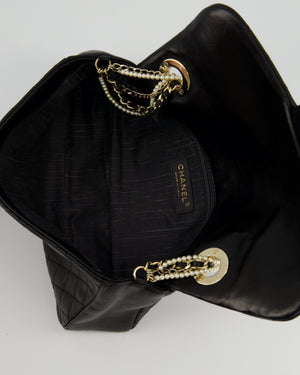 Chanel Black Medium Westminster Pearl Coco Single Flap Bag in Lambskin Leather with Champagne Gold & Pearl Chain and CC Lock Details