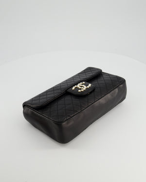 Chanel Black Medium Westminster Pearl Coco Single Flap Bag in Lambskin Leather with Champagne Gold & Pearl Chain and CC Lock Details