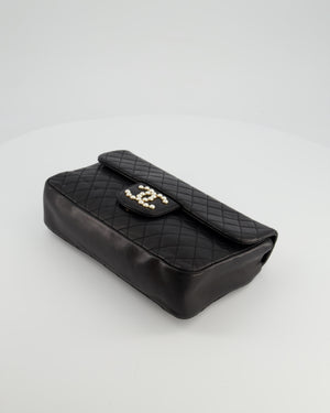 Chanel Black Medium Westminster Pearl Coco Single Flap Bag in Lambskin Leather with Champagne Gold & Pearl Chain and CC Lock Details