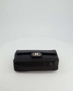 Chanel Black Medium Westminster Pearl Coco Single Flap Bag in Lambskin Leather with Champagne Gold & Pearl Chain and CC Lock Details
