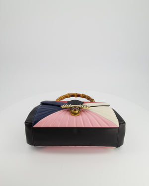 Gucci Black, Navy, Red, Pink & Cream Queen Margaret Matelasse Bamboo Top Handle Bag with Gold Hardware and Embellished Bee Detail