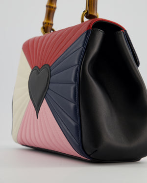 Gucci Black, Navy, Red, Pink & Cream Queen Margaret Matelasse Bamboo Top Handle Bag with Gold Hardware and Embellished Bee Detail