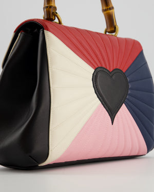 Gucci Black, Navy, Red, Pink & Cream Queen Margaret Matelasse Bamboo Top Handle Bag with Gold Hardware and Embellished Bee Detail
