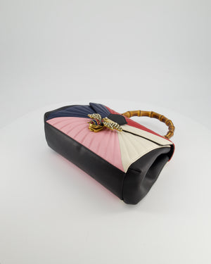 Gucci Black, Navy, Red, Pink & Cream Queen Margaret Matelasse Bamboo Top Handle Bag with Gold Hardware and Embellished Bee Detail