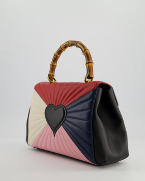Gucci Black, Navy, Red, Pink & Cream Queen Margaret Matelasse Bamboo Top Handle Bag with Gold Hardware and Embellished Bee Detail
