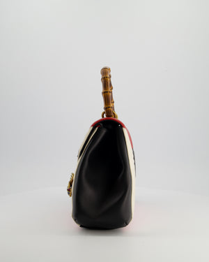 Gucci Black, Navy, Red, Pink & Cream Queen Margaret Matelasse Bamboo Top Handle Bag with Gold Hardware and Embellished Bee Detail