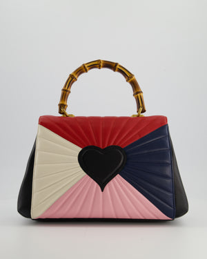 Gucci Black, Navy, Red, Pink & Cream Queen Margaret Matelasse Bamboo Top Handle Bag with Gold Hardware and Embellished Bee Detail