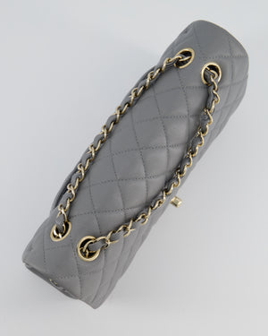 Chanel Stone Grey Medium Double Flap Bag in Caviar Leather with Champagne Gold Hardware
