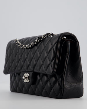 Chanel Black Classic Medium Double Flap Bag in Lambskin Leather with Silver Hardware