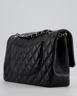 Chanel Black Classic Medium Double Flap Bag in Lambskin Leather with Silver Hardware