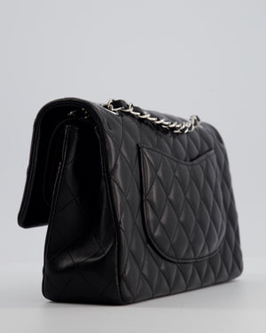 Chanel Black Classic Medium Double Flap Bag in Lambskin Leather with Silver Hardware