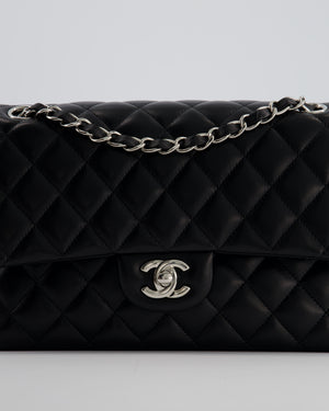 Chanel Black Classic Medium Double Flap Bag in Lambskin Leather with Silver Hardware