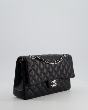 Chanel Black Classic Medium Double Flap Bag in Lambskin Leather with Silver Hardware