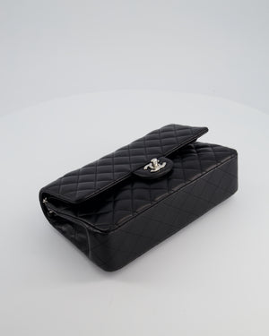 Chanel Black Classic Medium Double Flap Bag in Lambskin Leather with Silver Hardware