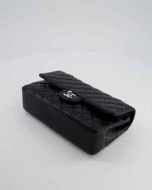 Chanel Black Classic Medium Double Flap Bag in Lambskin Leather with Silver Hardware