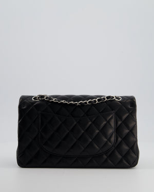 Chanel Black Classic Medium Double Flap Bag in Lambskin Leather with Silver Hardware