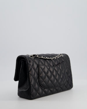 Chanel Black Classic Medium Double Flap Bag in Lambskin Leather with Silver Hardware