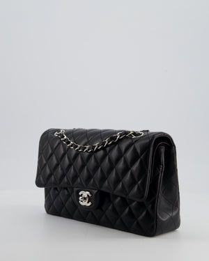 Chanel Black Classic Medium Double Flap Bag in Lambskin Leather with Silver Hardware