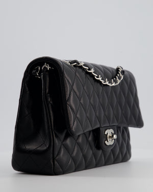 Chanel Black Classic Medium Double Flap Bag in Lambskin Leather with Silver Hardware