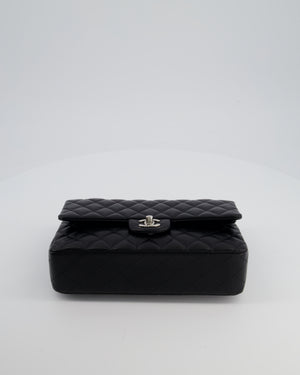 Chanel Black Classic Medium Double Flap Bag in Lambskin Leather with Silver Hardware