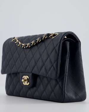 Chanel Navy Classic Medium Double Flap Bag in Caviar Leather with Champagne Gold Hardware