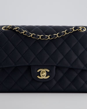 Chanel Navy Classic Medium Double Flap Bag in Caviar Leather with Champagne Gold Hardware