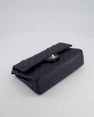 Chanel Navy Classic Medium Double Flap Bag in Caviar Leather with Champagne Gold Hardware