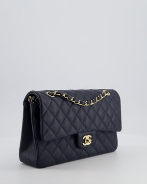 Chanel Navy Classic Medium Double Flap Bag in Caviar Leather with Champagne Gold Hardware