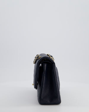Chanel Navy Classic Medium Double Flap Bag in Caviar Leather with Champagne Gold Hardware