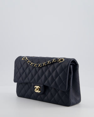 Chanel Navy Classic Medium Double Flap Bag in Caviar Leather with Champagne Gold Hardware