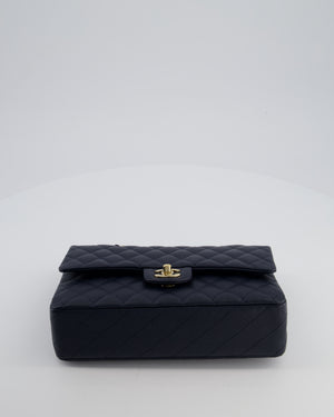 Chanel Navy Classic Medium Double Flap Bag in Caviar Leather with Champagne Gold Hardware